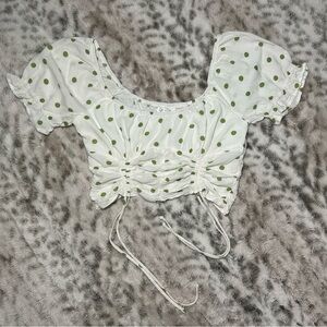 Kirious Los Angeles Top Women Junior L  Short Sleeve Polka Dots Green Used